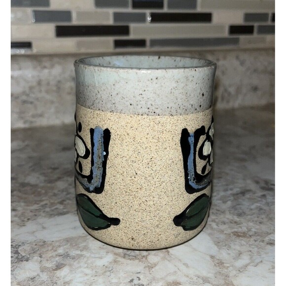 Vintage Flower Stoneware Coffee Mug Cup Floral Textured Two Sides Design - Picture 4 of 6